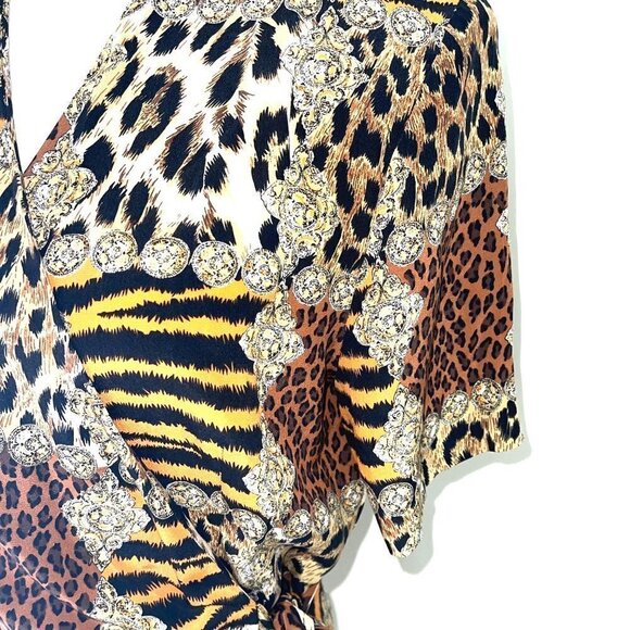 Robbie Bee Silk Dress Womens Size 10 Vintage Animal Print Faux Wrap Side Tie - Picture 7 of 15